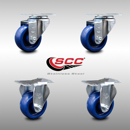 Service Caster 3 Inch SS Solid Polyurethane Swivel Top Plate Caster Set with 2 Rigid SCC SCC-SS20S314-SPUS-2-R-2